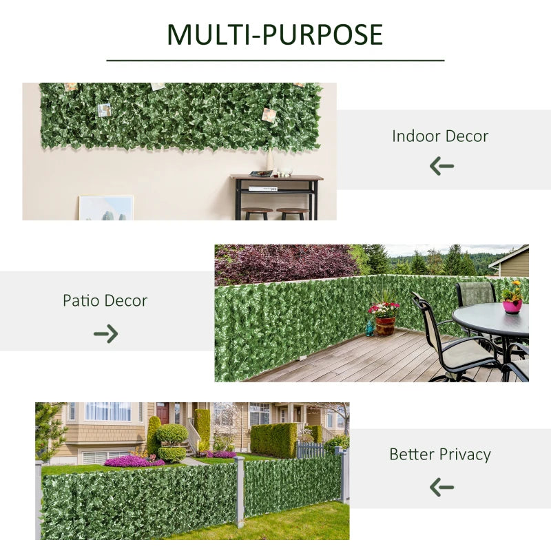 Outsunny 12 Piece Artificial Boxwood Privacy Fence Screen, 20" x 20" Faux Hedge Greenery Wall Decoration, UV Protected Indoor Outdoor Garden Décor with Milan Leaf and White Flowers