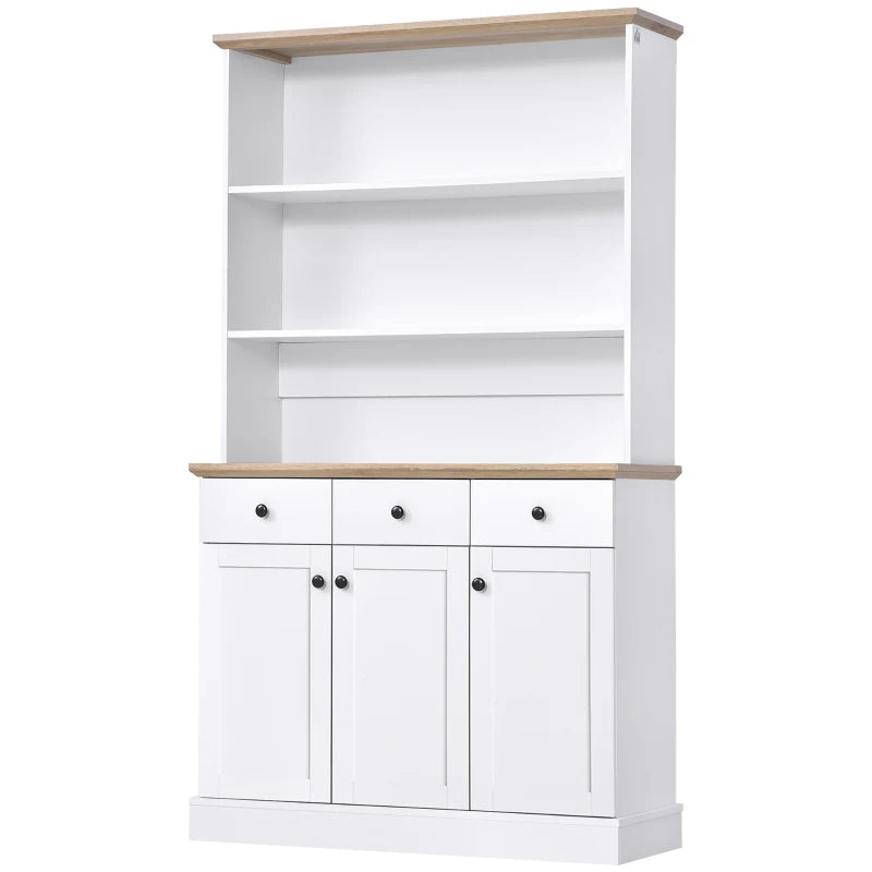 HOMCOM 71" Buffet with Hutch, Kitchen Pantry Cabinet, Bookcase with Drawers & Shelves for Living Room, White