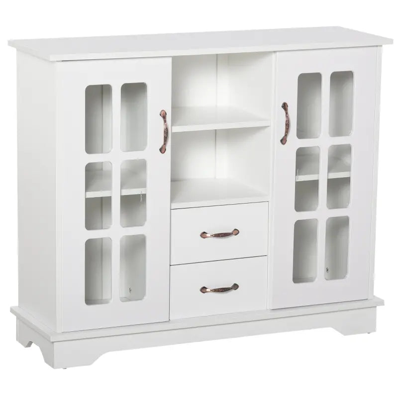 HOMCOM Sideboard Buffet Cabinet, Kitchen Cabinet, Coffee Bar Cabinet with 2 Framed Glass Doors, 2 Drawers and 2 Open Shelves for Living Room, White
