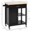 HOMCOM Kitchen Island Cart, Rolling Kitchen Island with Storage, Solid Wood Top, Drawer, for Dining Room, Gray