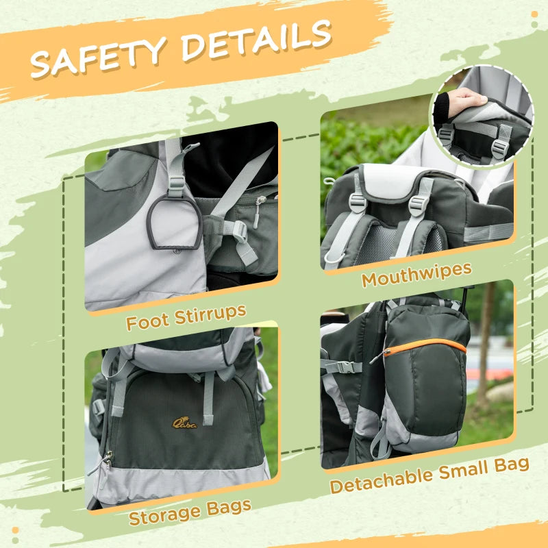 Qaba Baby Backpack Carrier for Hiking with Detachable Canopy, Foldable Child Carrier Outdoor with Adjustable Waist Belt, Safety Belts, Storage Pockets, for 6-36 Months, up to 40 lbs