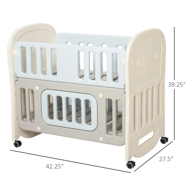 Qaba Convertible Crib with Wheels, Bedside Bassinet Use, and Rocking Cradle Abilities, Baby Crib without Mattress, Colors for Baby Boy or Baby Girl, Bassinet Crib, Blue