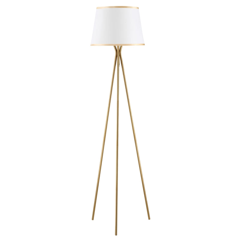 HOMCOM Modern Tripod Floor Lamp Free Standing Land Lamp w/ Steel Frame, Footswitch, Fabric Lampshade and E26 Base for Living Room, Bedroom, Office, Gold