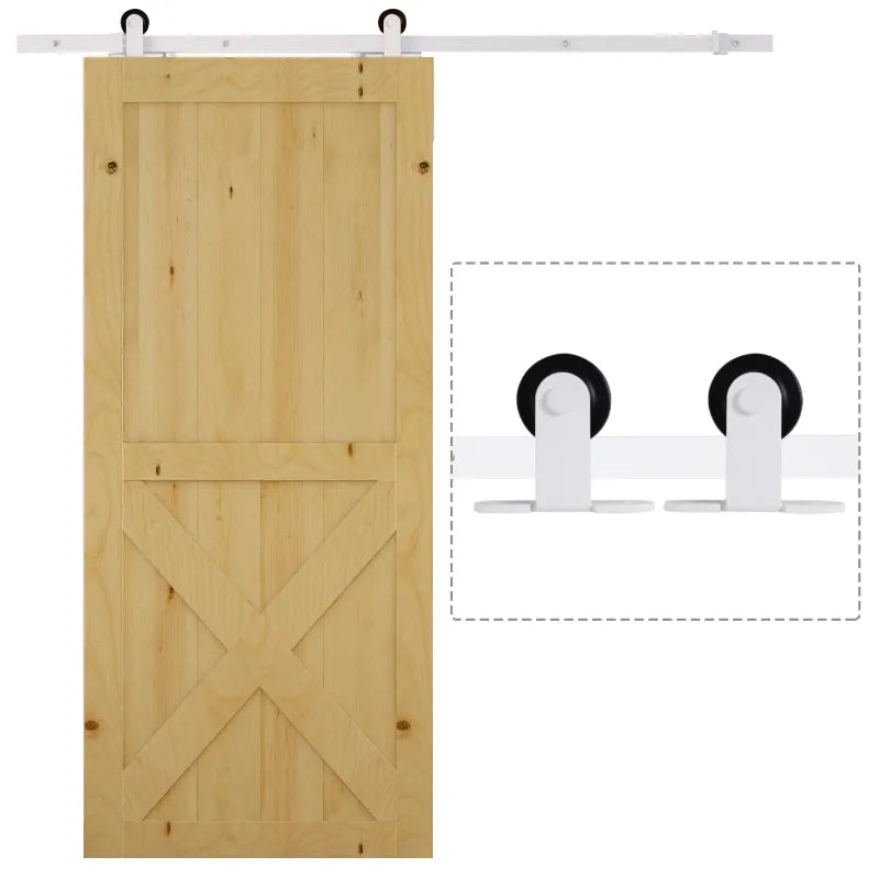 HOMCOM Sliding Barn Door Kits Hardware Closet Set Track System for Double Wooden Door Industrial Wheel Style Roller