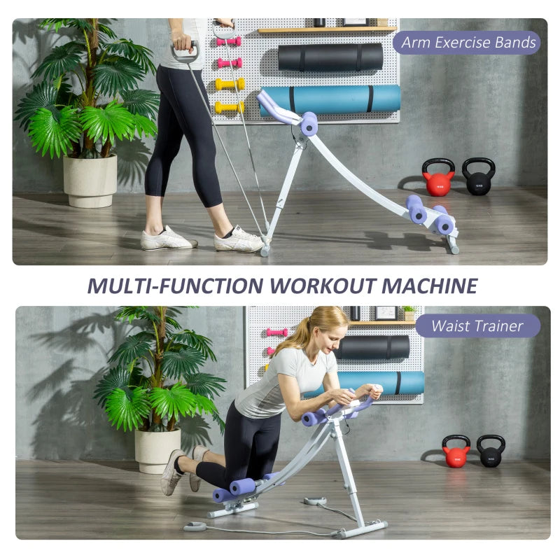 Soozier Multi-Purpose Ab Workout Equipment, Foldable Ab Machine, Adjustable Sit Up Bench & Weight Bench, Abdominal Cruncher with Resistance Bands & LCD Display