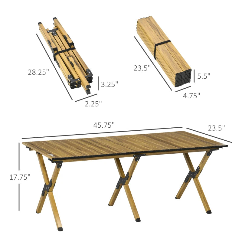 Outsunny 3ft Aluminum Picnic Table, Folding Roll-Up Camping Table with Carry Bag, Waterproof & Woodgrain Finish, Portable Table for Travel, BBQ, Beach, or Hiking