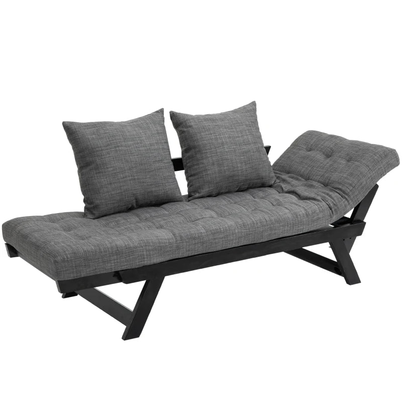 HOMCOM Single Person 3 Position Convertible Chaise Lounger Sofa Bed with 2 Large Pillows and Oak Frame, Dark Grey