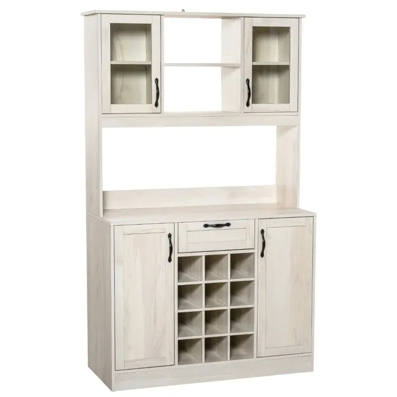 HOMCOM Kitchen Buffet with Hutch, Cupboard, Pantry with Utility Drawer, 4 Door Cabinets,  and Optional 12-Bottle Wine Rack, White
