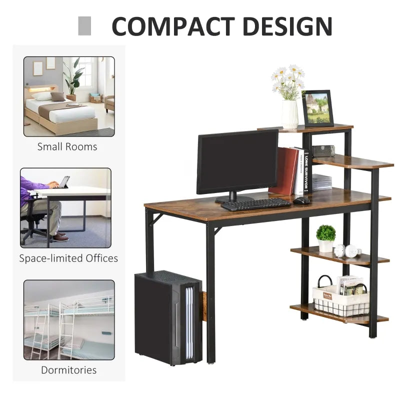 HOMCOM Compact Computer Desk Writing Table Modern Home Office w/ Shelf, Brown