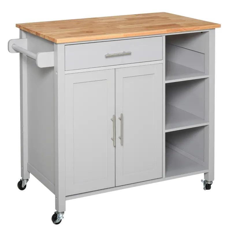HOMCOM Wooden Rolling Kitchen Island on Wheels,  Kitchen Cart with Drawer for Dining Room, Grey