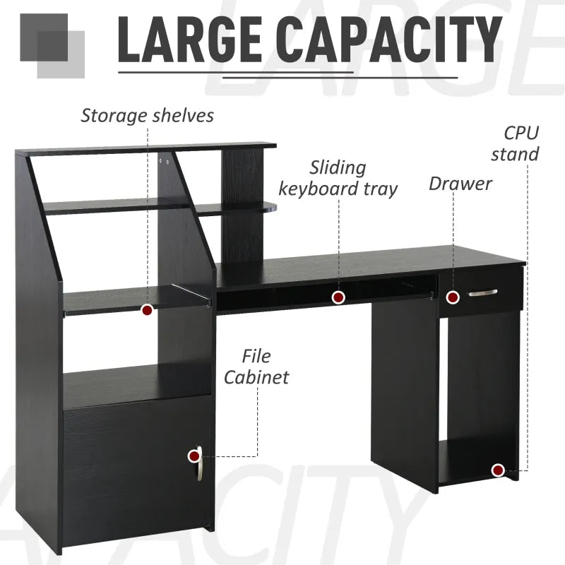 HOMCOM Computer Desk Cart, Mobile Small Office Workstation with Slide-Out Keyboard Tray, Adjustable Shelf, & CPU Stand, Black