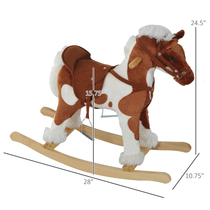 Qaba Kids Plush Toy Rocking Horse Ride on with Realistic Sounds - Brown