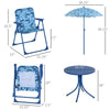 Outsunny Kids Folding Table and Chairs Set Shark Pattern for Outdoor Garden Patio Backyard with Removable & Height Adjustable Sun Umbrella, Blue