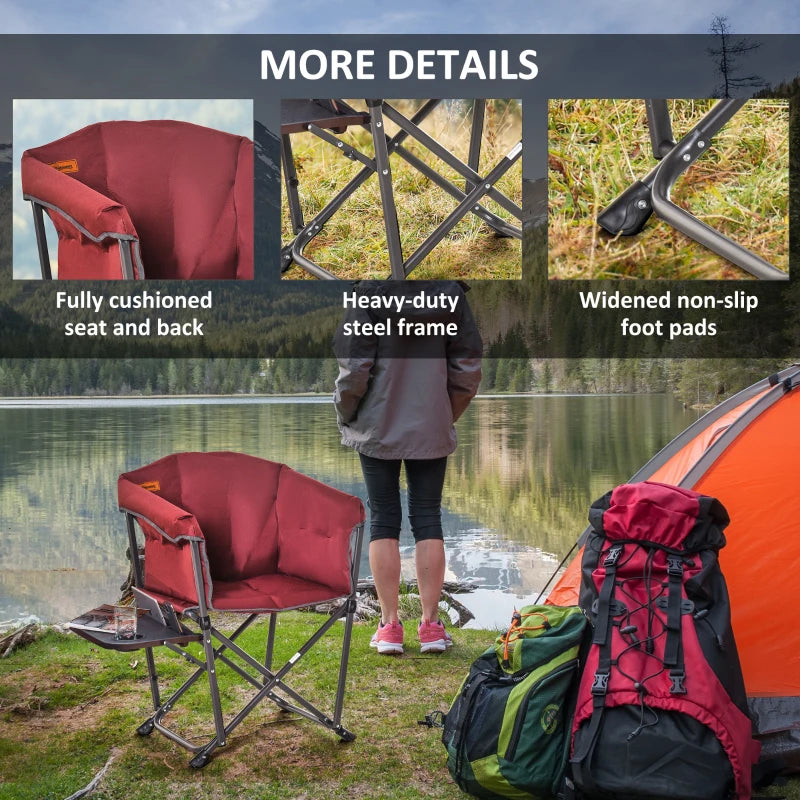 Outsunny Fully Padded Director Chair, Folding Camping Chair with Thick Padded, Side Table and Heavy Duty Frame for Camping, Picnic, Beach, Hiking, Travel, Wine Red