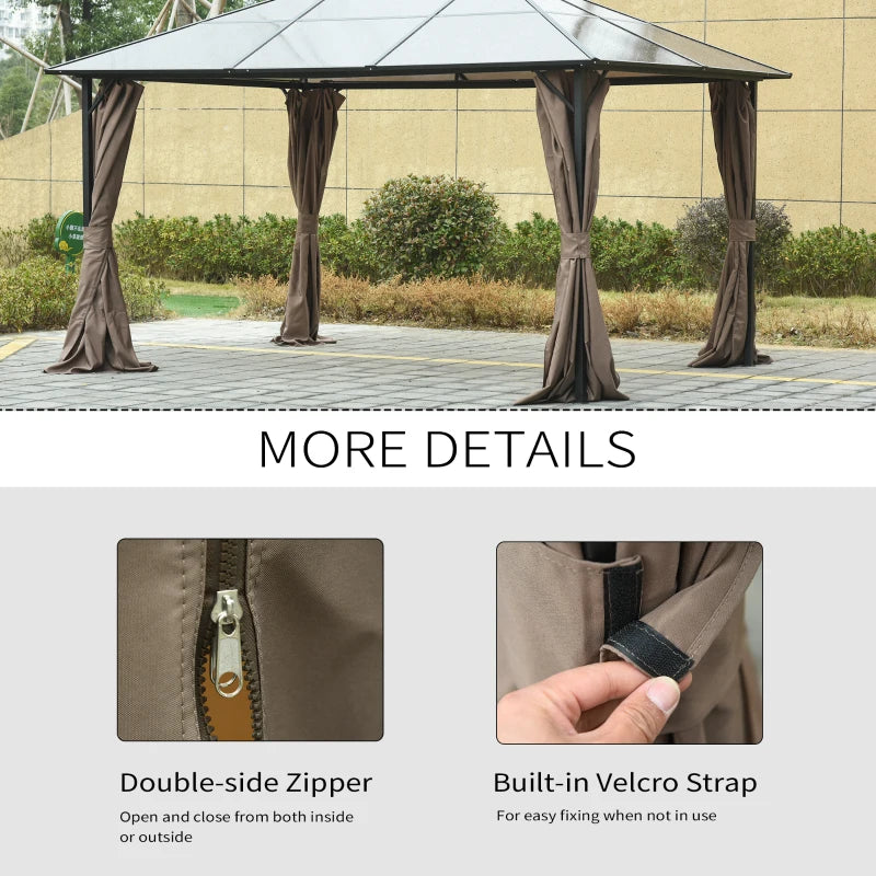 Outsunny 10' x 12' Universal Gazebo Sidewall Set with 4 Panels, Hooks/C-Rings Included for Pergolas & Cabanas, Brown