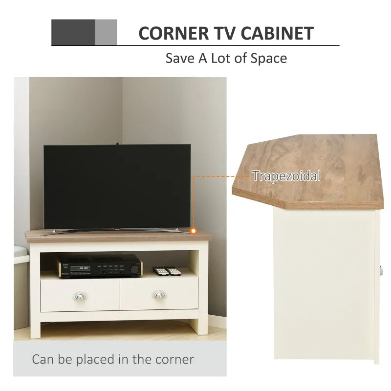 HOMCOM TV Stand Cabinet with Large Tabletop, 2 Locker Style Cupboards, 2 Storage Shelves and Elevated Base for Bedroom, Brown/Grey