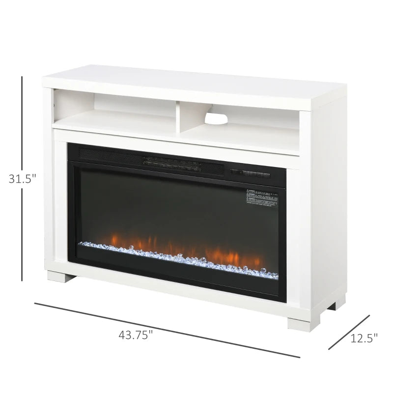 HOMCOM 43.75" W x 31.5" H Electric Fireplace Mantel TV Stand, Media Console Center Cabinet with Two Shelves and Remote Control, White