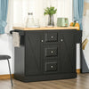 HOMCOM Farmhouse Mobile Kitchen Island Utility Cart on Wheels with Barn Door Style Cabinets, Drawers - Black