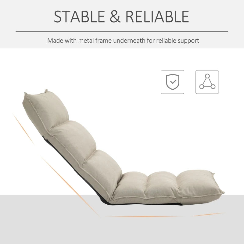 HOMCOM Foldable Floor Chair Gaming Sofa Couch Recliner with 5 Adjustable Positions, Padded Cushion, and Steel Frame for Meditation, Sleep, Reading, Watching, Cream White