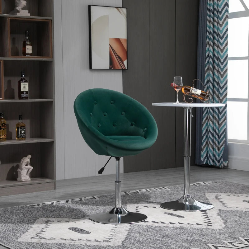 HOMCOM Modern Makeup Vanity Chair Round Tufted Swivel Accent Chair with Chrome Frame Height Adjustable for Living Room, Bedroom Green