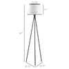 HOMCOM Modern Tripod Floor Lamp Free Standing Land Lamp w/ Steel Frame, Footswitch, Fabric Lampshade and E26 Base for Living Room, Bedroom, Office, Black