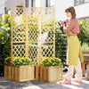 Outsunny Decorative Outdoor Privacy Screen, Freestanding Divider/Separator with 4 Self-Draining Planters, 3 Trellis Plant Support Panels for Garden Walkway, Backyard, Natural Wood