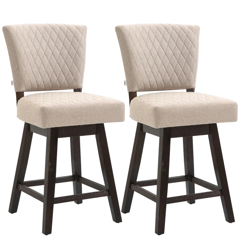 HOMCOM Set of 2 Swivel Counter Height Bar Stools with Footrest, Cream White