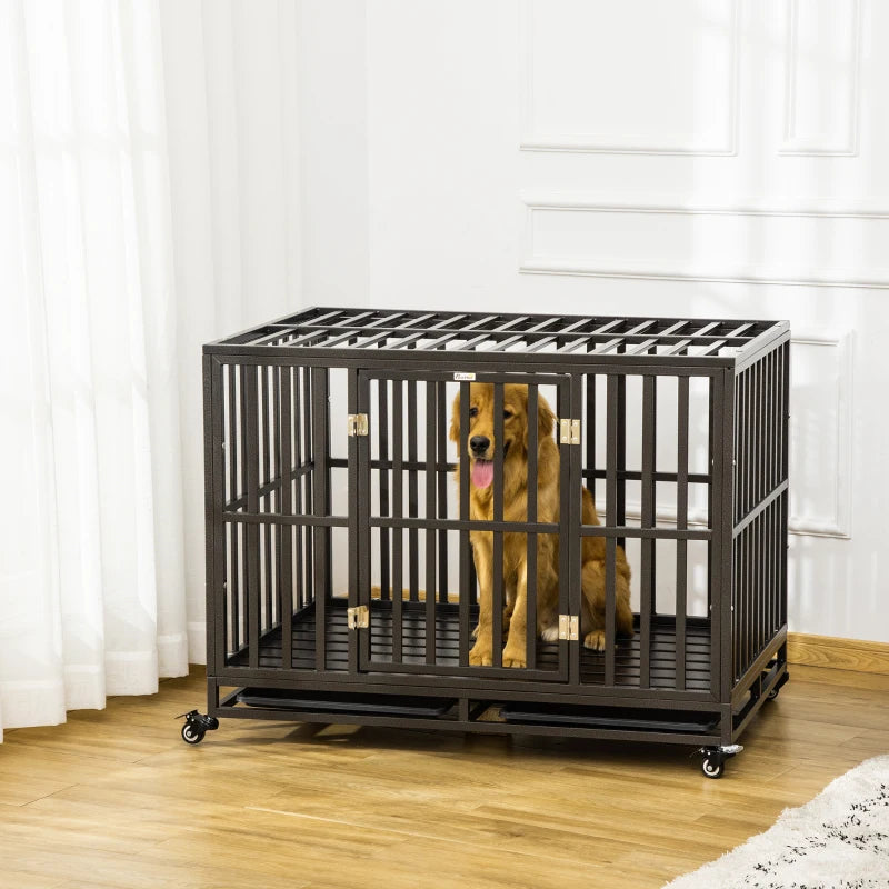 PawHut 45'' Strong Pet Dog Crate Mobility Cage w/ Playpen Metal & Removeable Tray