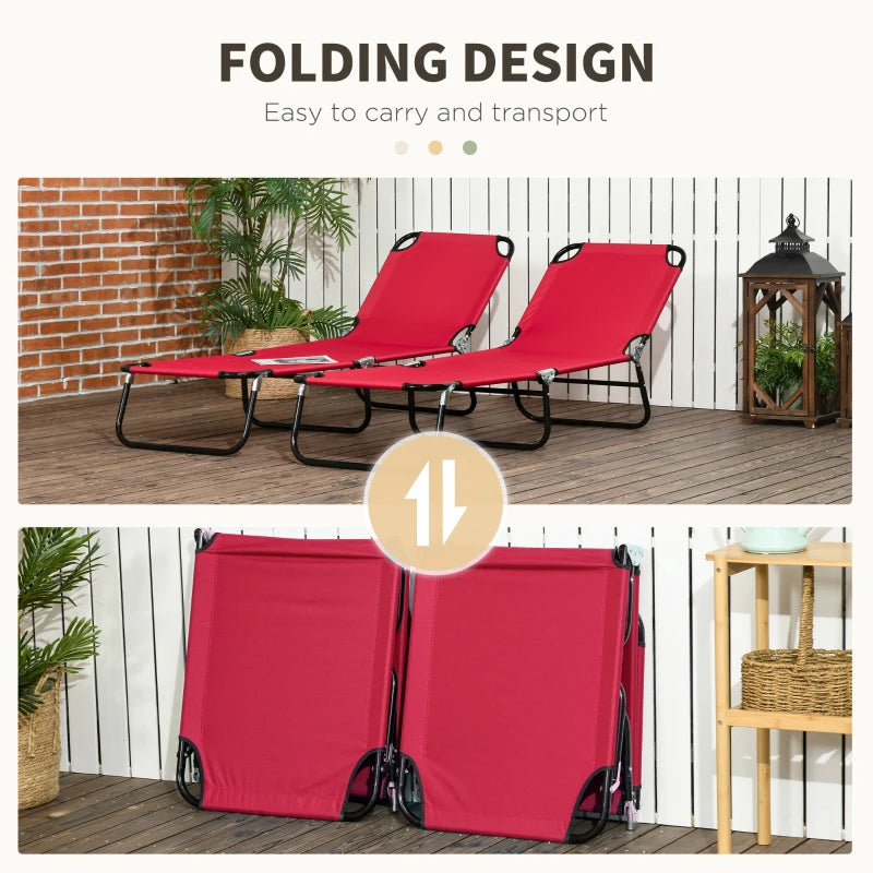 Outsunny Folding Chaise Lounge Pool Chairs, Outdoor Sun Tanning Chairs with Pillow, Reclining Back, Steel Frame & Breathable Mesh for Beach, Yard, Patio, Red