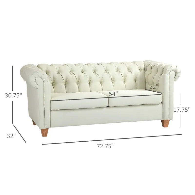 HOMCOM 2-Seater Oversize Loveseat Linen Fabric Sofa Couch 73 Inches with Rubberwood Legs & Rolled Arms for Living Room, Cream White