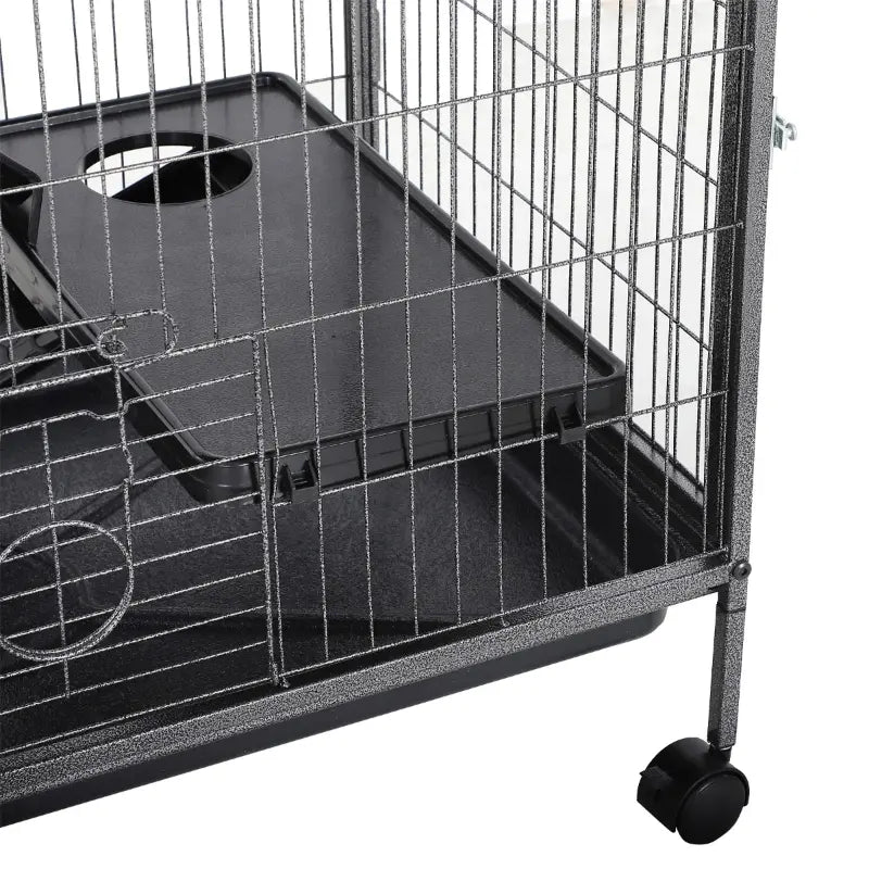 PawHut Deluxe Small Animal Cage Rolling Pet Product Play House Home with Platform, Ramps, Slide Out Tray, 4-Tier with Hammock and Universal Wheels