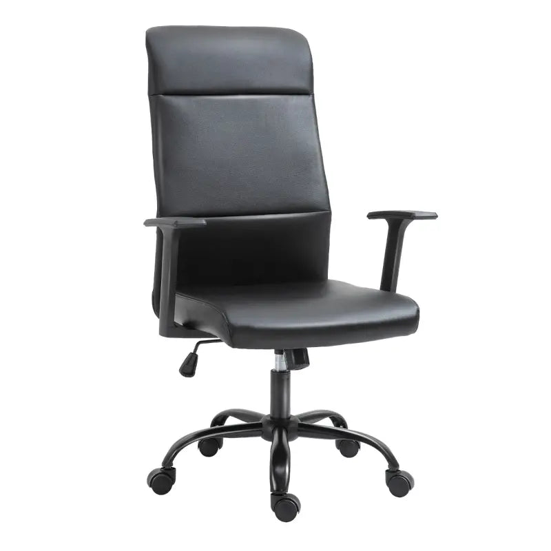 Vinsetto Modern High-Back Office Chair, Faux Leather Computer Rocking Swivel Chair with Metal Legs, Wheels - Black
