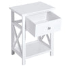 HOMCOM Side Table, Farmhouse End Table with Storage Drawer, Open Shelf and X-frame, Bedside Table for Living Room, White