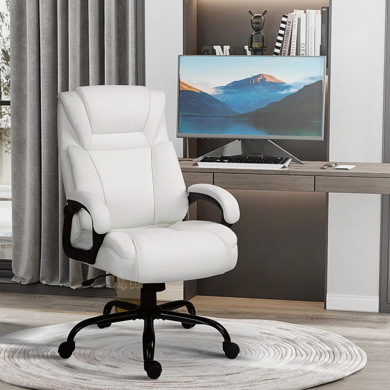 Vinsetto Big and Tall 400lbs Executive Office Chair with Wide Seat, Computer Desk Chair with High Back PU Leather Ergonomic Upholstery, Adjustable Height and Swivel Wheels, White