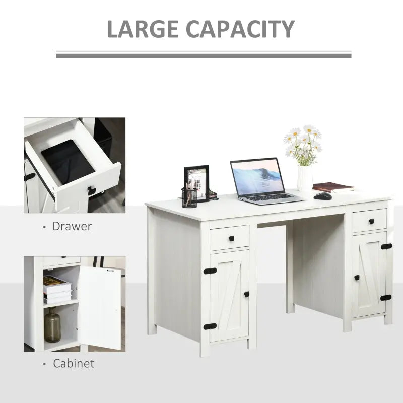 HOMCOM Home Office Writing Desk with Storage Cabinet, Drawer, PC Study Table Computer Workstation, White Wood Grain