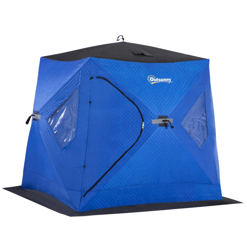 Outsunny 2 Person Insulated Ice Fishing Shelter Pop-Up Portable Ice Fishing Tent with Carry Bag and Anchors for Lowest Temps -22℉, Dark Blue