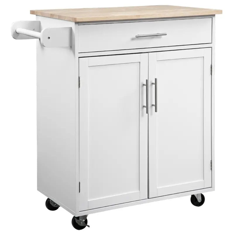 HOMCOM Kitchen Island Cart Rolling Trolley Cart with Drawer, Storage Cabinet & Towel Rack, Grey