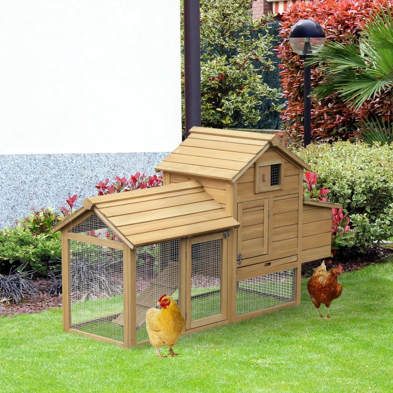 PawHut 59" Small Wooden Chicken coop Hen House Poultry Cage for Outdoor Backyard with 2 Doors, Nesting Box and Removable Tray, Natural Wood