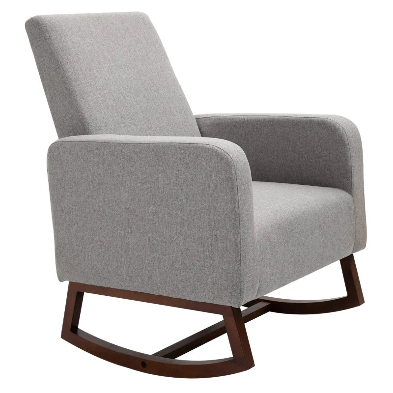 HOMCOM Accent Lounge Rocking Chair with Solid Curved Wood Base and Linen Padded Seat, Grey