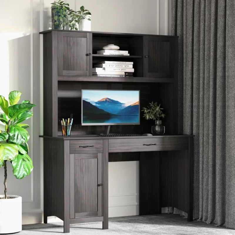 HOMCOM L Shaped Computer Desk with Storage Shelves Home Office Desk with  Drawers and Cabinets Coffee Brown