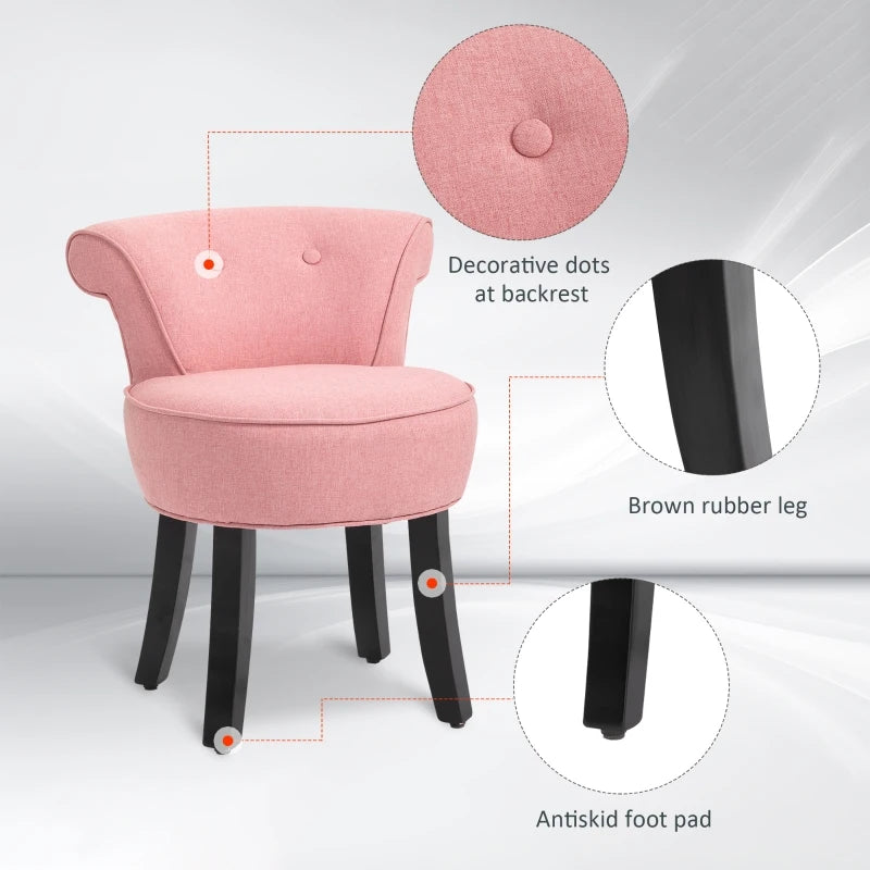 HOMCOM Small Modern Accent Leisure Armless Linen Chair with Wooden Legs and Foot Pads, Soft Seat and Thick Backrest - Pink