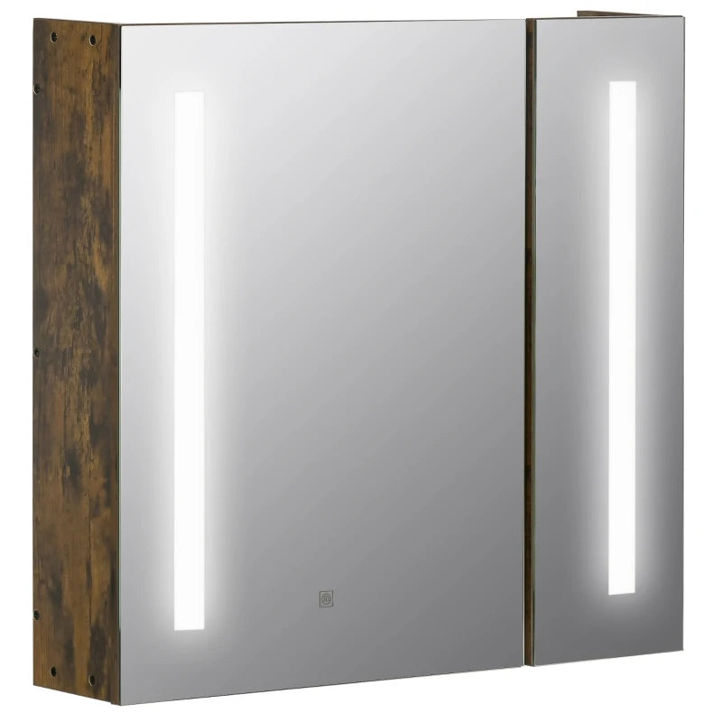kleankin LED Lighted Medicine Cabinet with Mirror, 35.5"W x 25.5"H Wall Mounted Bathroom Cabinet with 3 Cupboards, Memory Function, USB Charge, High Gloss, Black