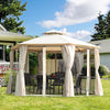 Outsunny 13' x 13' Patio Gazebo, Double Roof Hexagon Outdoor Gazebo Canopy Shelter w/ with Netting & Curtains, Solid Steel Frame for Garden, Lawn, Backyard and Deck, Grey