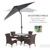 Outsunny 9' x 7' Patio Umbrella Outdoor Table Market Umbrella with Crank, Solar LED Lights, 45° Tilt, Push-Button Operation, for Deck, Backyard, Pool and Lawn, Wine Red