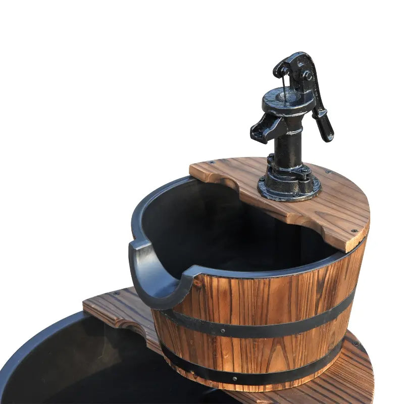 Outsunny Accent Two-Tier Rustic Wooden Barrel Fountain