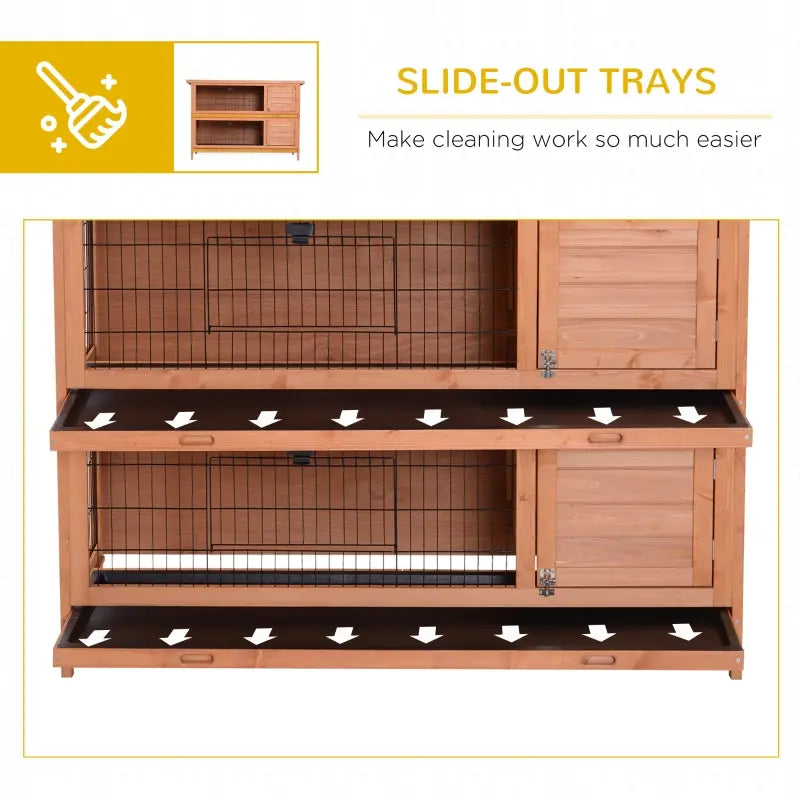 PawHut Rabbit Hutch 48" 2-Story Elevated Stacked Wooden Rabbit Hutch Small Animal Habitat with Ramp Between Both House Areas