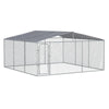PawHut Outdoor Dog Kennel Galvanized Steel Fence with Cover Secure Lock Mesh Sidewalls for Backyard 181"  x 181" x 91.25"