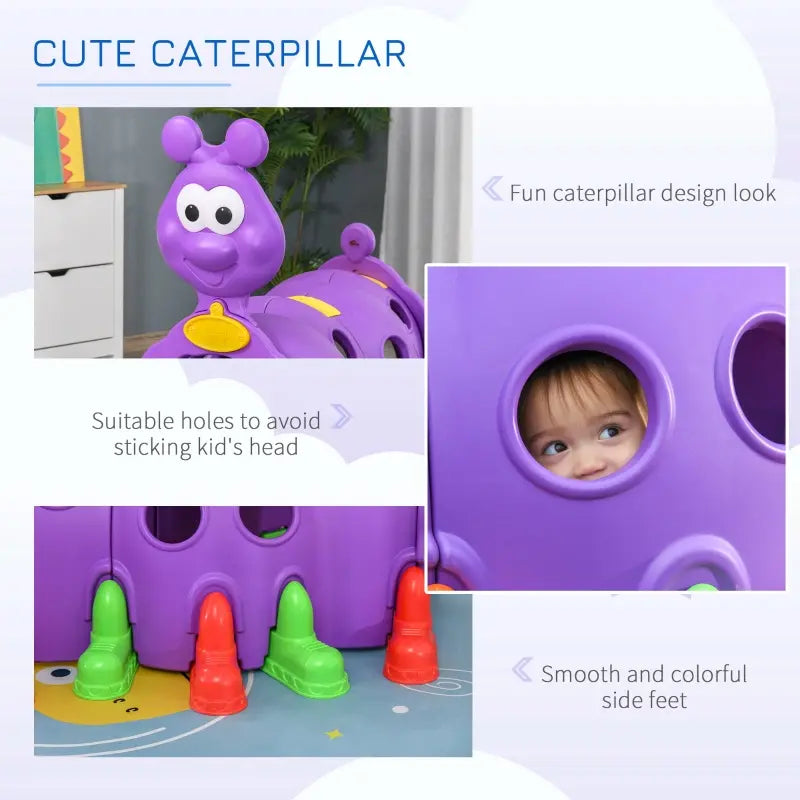 Qaba Caterpillar Climbing Tunnel for Kids Climb-N-Crawl Toy Indoor & Outdoor Toddler Play Structure for 3-6 Years Old, Purple