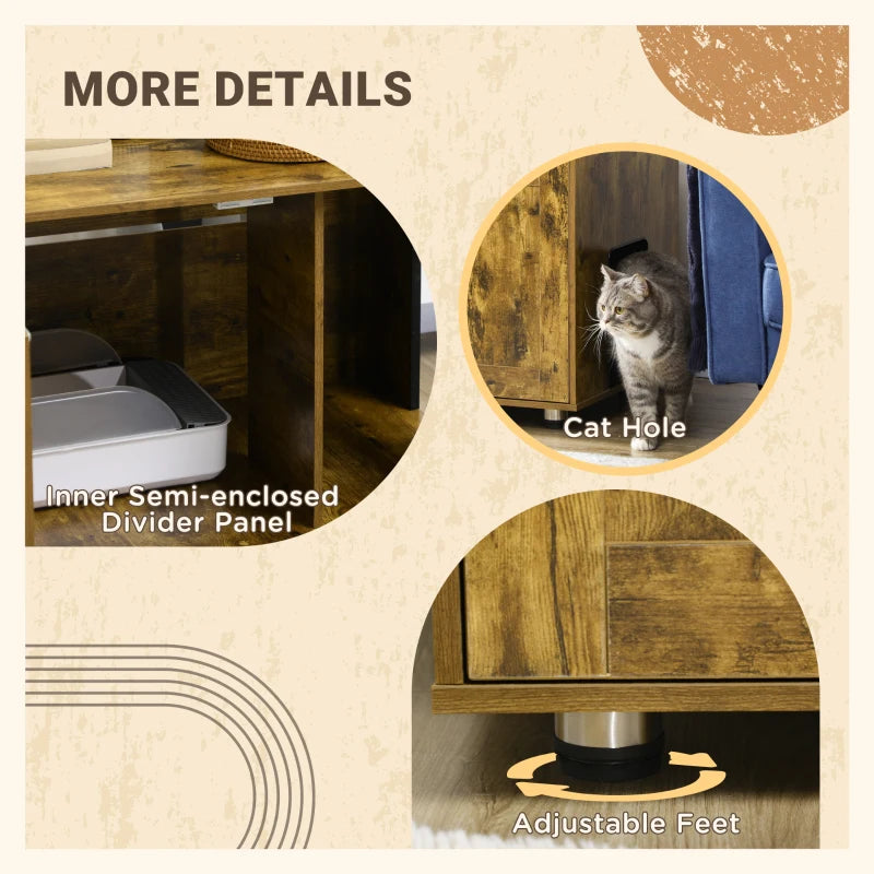 PawHut Rustic Farmhouse Cat Litter Box Furniture with Double Doors, Hidden Kitty Litter Enclosure Table, Darkness & Privacy, Wooden Pet End Table