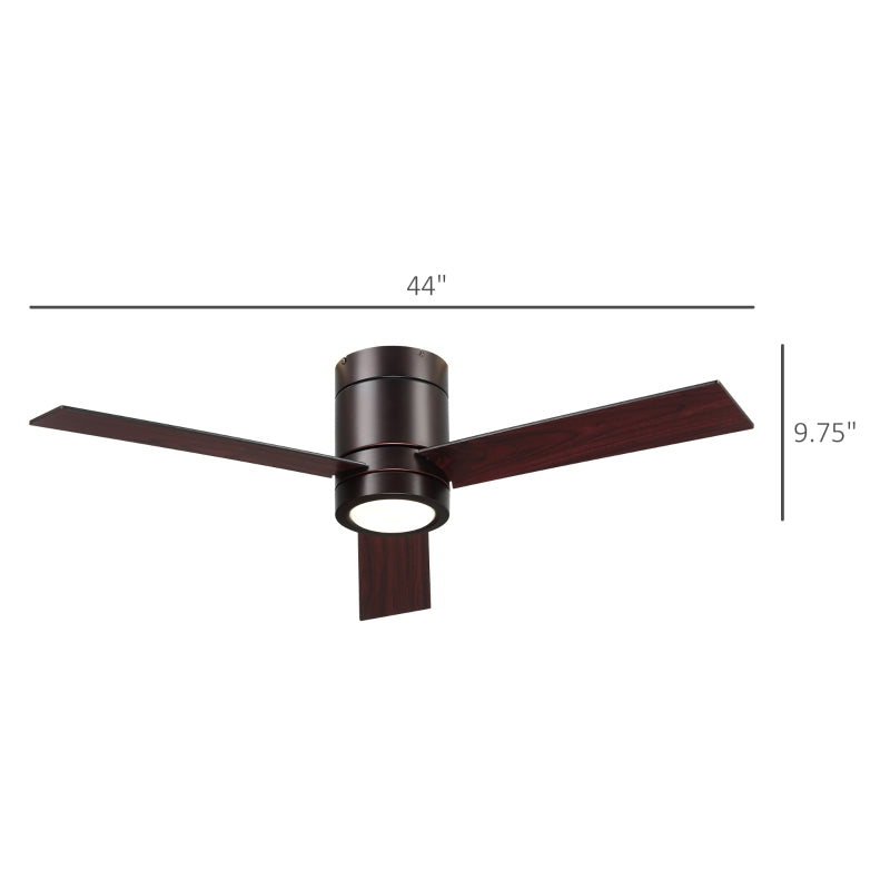 HOMCOM 44'' Mount Ceiling Fan with Light, Modern Indoor LED Lighting Fan with Remote Control, for Bedroom, Living Room, Brown